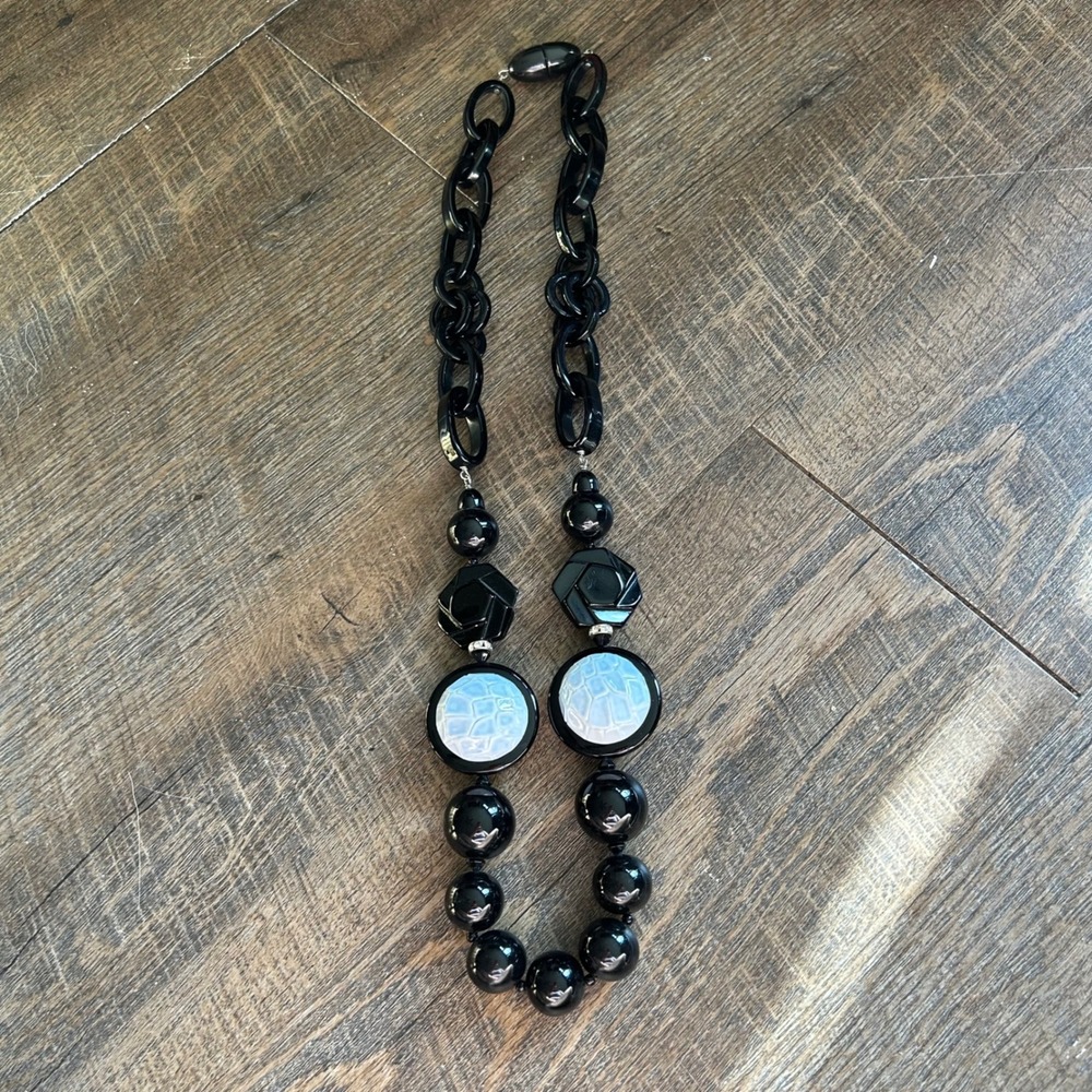 Angela Caputi Giuggiu Black Resin Geometric Chunky Link Necklace Made in Italy